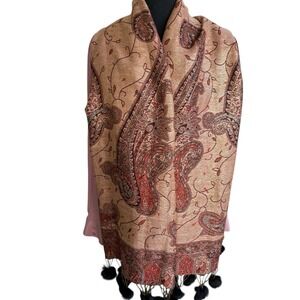 Pashmina Silk Wrap Scarf Shawl Paisley 26x70" Multicolor Fringed Ethnic Boho